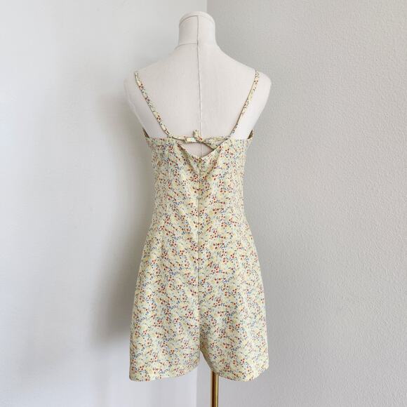 90s Express Yellow Blue Red Floral Romper Skort Dress Mini Spaghetti Strap S - Picture 5 of 9